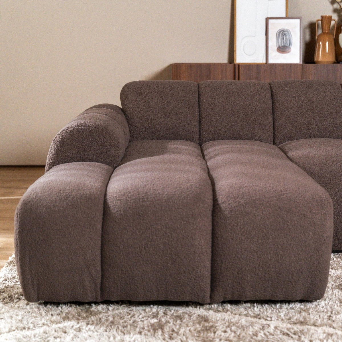 Sofas-Corner sofa with lounge soft brown bouclé fabric - stripes - left - Brix -Dimehouse