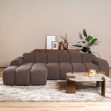 Sofas-Corner sofa with lounge soft brown bouclé fabric - stripes - left - Brix -Dimehouse
