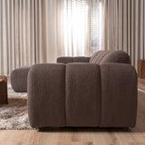 Sofas-Corner sofa with lounge soft brown bouclé fabric - stripes - left - Brix -Dimehouse