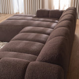 Sofas-Corner sofa with lounge soft brown bouclé fabric - stripes - left - Brix -Dimehouse