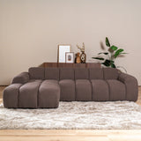 Sofas-Corner sofa with lounge soft brown bouclé fabric - stripes - left - Brix -Dimehouse