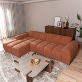 Sofas-Corner sofa with lounge copper bouclé fabric - stripes - left - Brix-Dimehouse