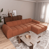 Sofas-Corner sofa with lounge copper bouclé fabric - stripes - right - Brix-Dimehouse