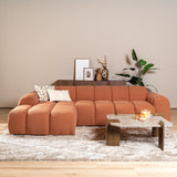 Sofas-Corner sofa with lounge copper bouclé fabric - stripes - left - Brix-Dimehouse
