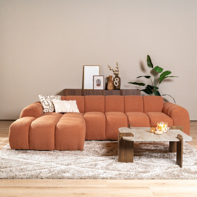 Sofas-Corner sofa with lounge copper bouclé fabric - stripes - left - Brix-Dimehouse