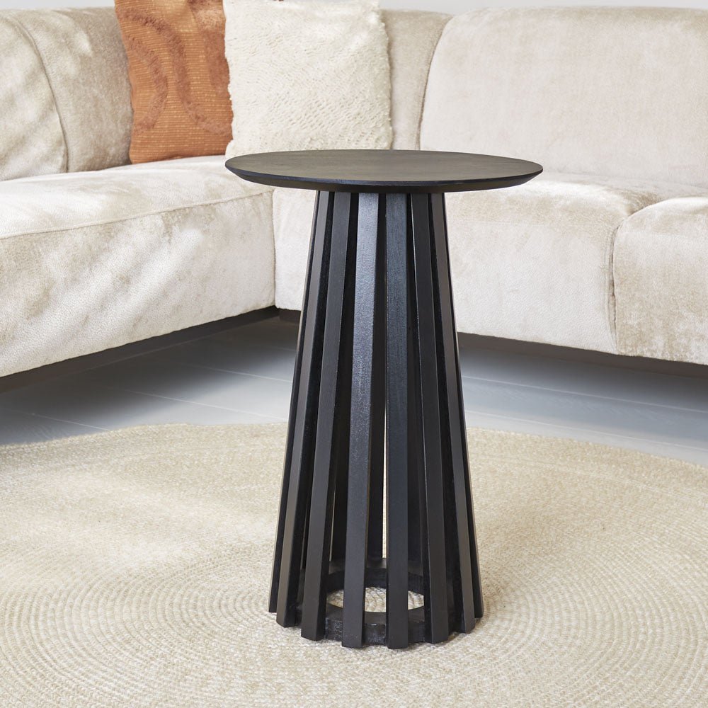 Coffee table Rory Black Dimehouse Black LxWxH 62x45x45 Acacia wood Atmospheric photo diagonal front view