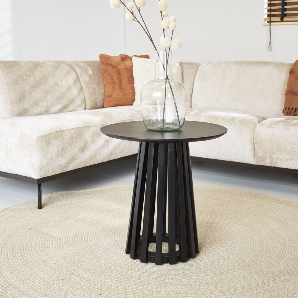 Coffee table Rory Black Dimehouse Black LxWxH 55x55x55 Acacia wood Atmospheric photo diagonal front view corner setting