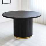 Dining table Elora Dimehouse Black LxWxH 135x135x9 Mango wood Atmospheric photo diagonal front view
