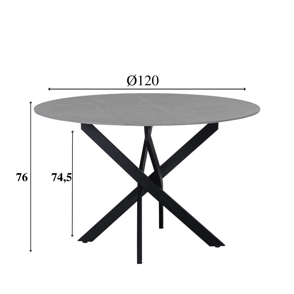 Vivian Gray dining table Dimehouse Gray LxWxH 132x132x11 Sintered stone White photo size indication