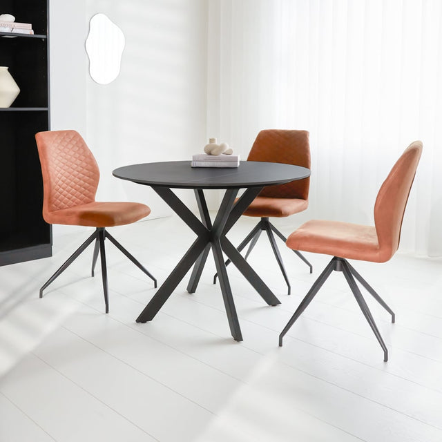 Dining table Yuna Black Dimehouse Black LxWxH 111x111x11 Sintered stone Atmospheric photo diagonal front view