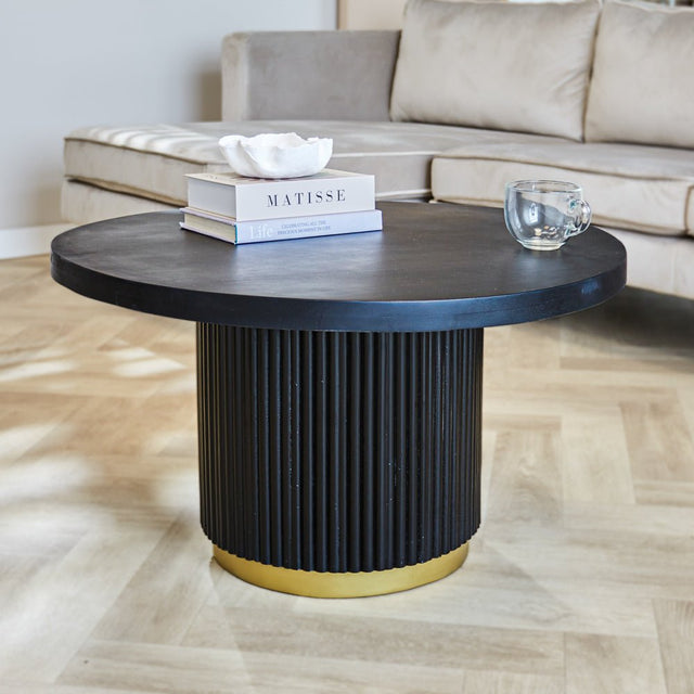 Coffee table Elora Dimehouse Black LxWxH 85x85x9 Mango wood Atmospheric photo diagonal front view