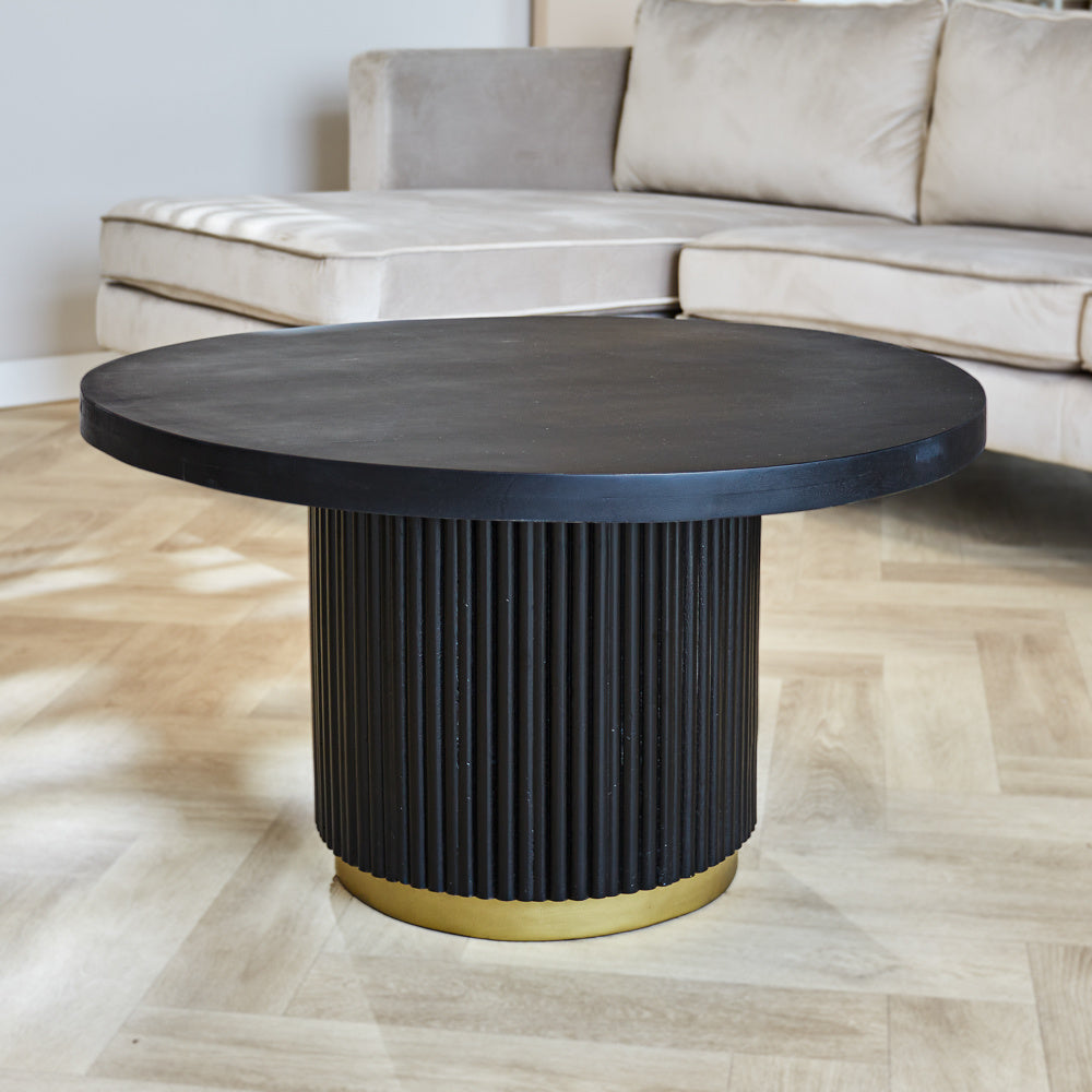 Coffee table Elora Dimehouse Black LxWxH 85x85x9 Mango wood Atmospheric photo front view