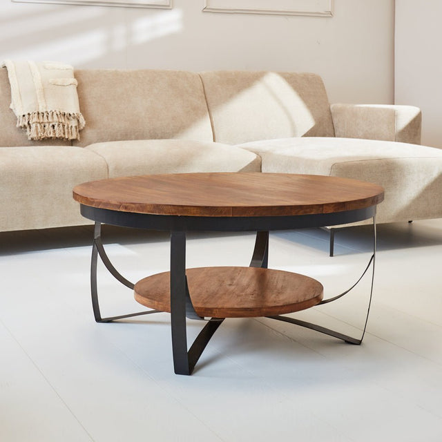 Coffee table Oxis Wood Dimehouse Brown LxWxH 92x92x43 Mango wood Atmospheric photo diagonal front view