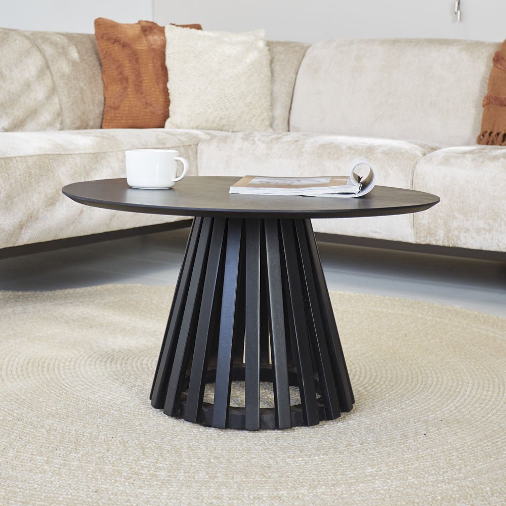 Coffee table Rory Black Dimehouse Black LxWxH 75x75x45 Acacia wood Atmospheric photo diagonal front view