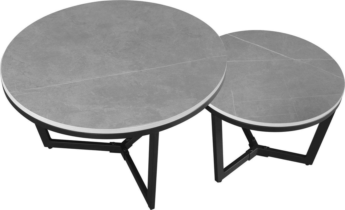 Coffee table set of 2 Brady Round Marmerlook Grey