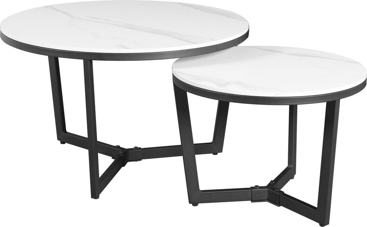 Coffee table set of 2 Brady Rond Marble look White