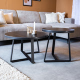 Coffee Table Set of 2 Tanner Round Marble Look Black Round 