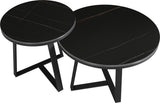 Coffee Table Set of 2 Tanner Round Marble Look Black Round 