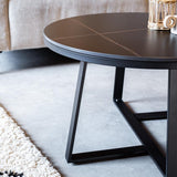 Coffee Table Set of 2 Tanner Round Marble Look Black Round 