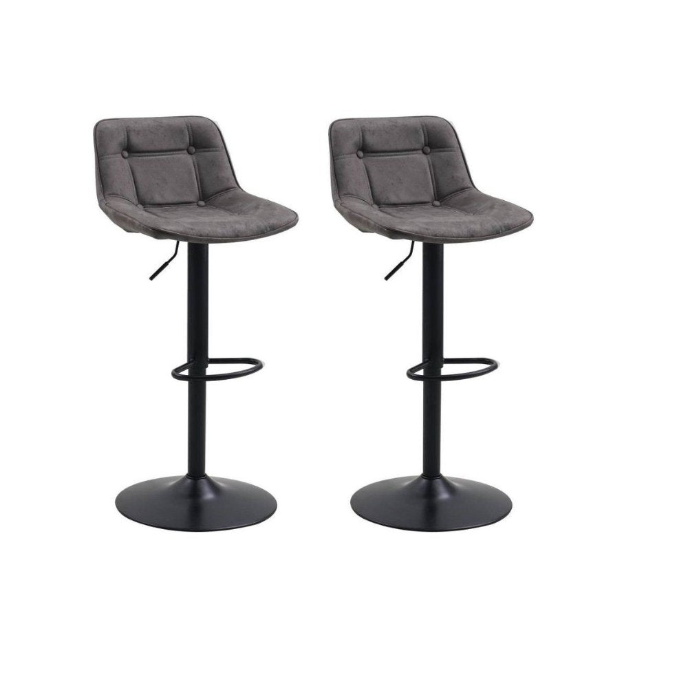Set of 2 Industrial Swivel Bar Stools Anthracite Microfiber Fabric Keston - Adjustable