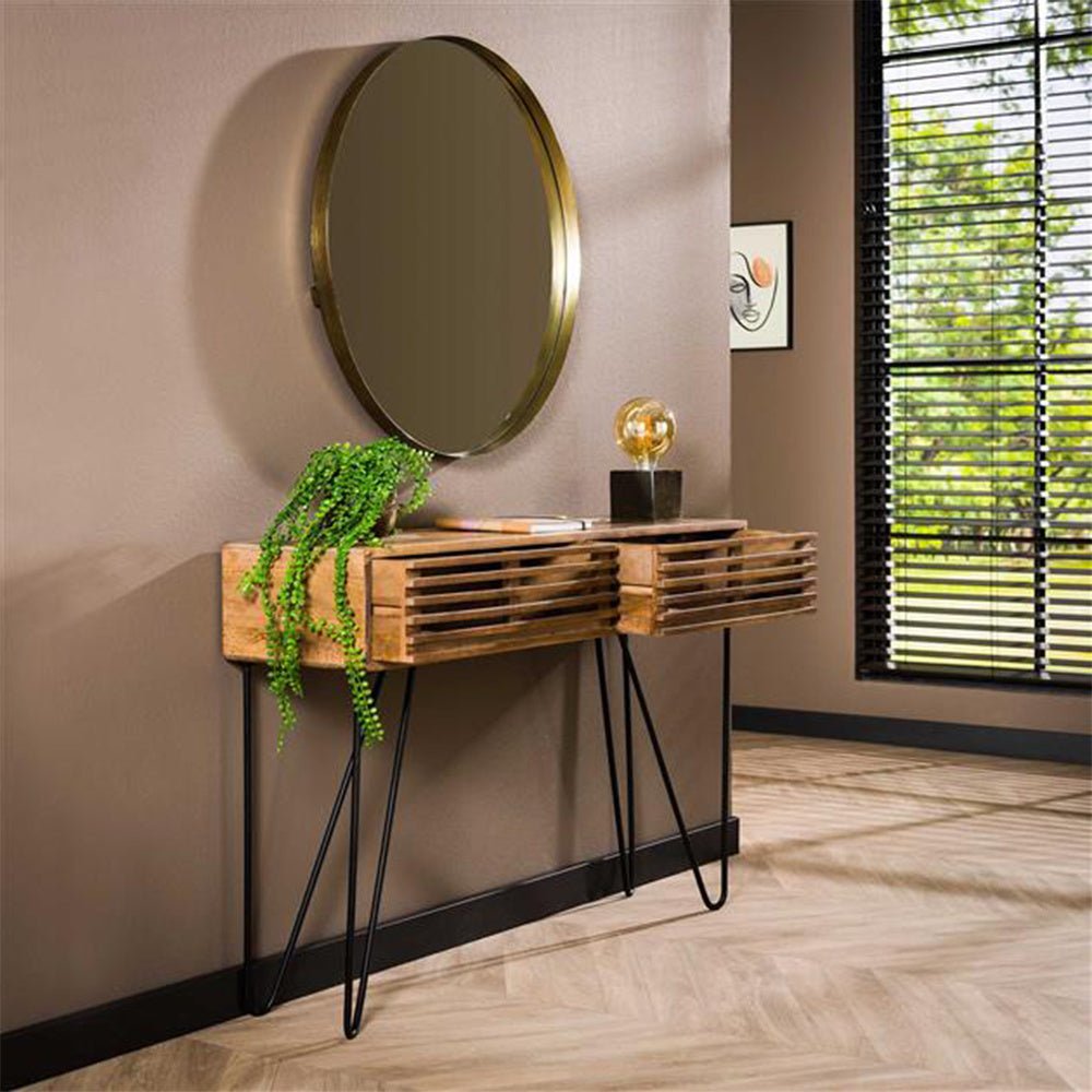 Dressing table Hans DH Interior Mango LxWxH 126x27x26 Mango wood Atmospheric photo diagonal front view