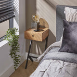 Bedside table Lennard DH Interior Acacia LxWxH 55x35x20 Acacia wood Atmospheric photo diagonal front view