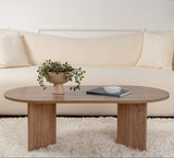Coffee tables-Oval coffee table walnut melamine - Japandi - 119x60 cm - Sota-Dimehouse