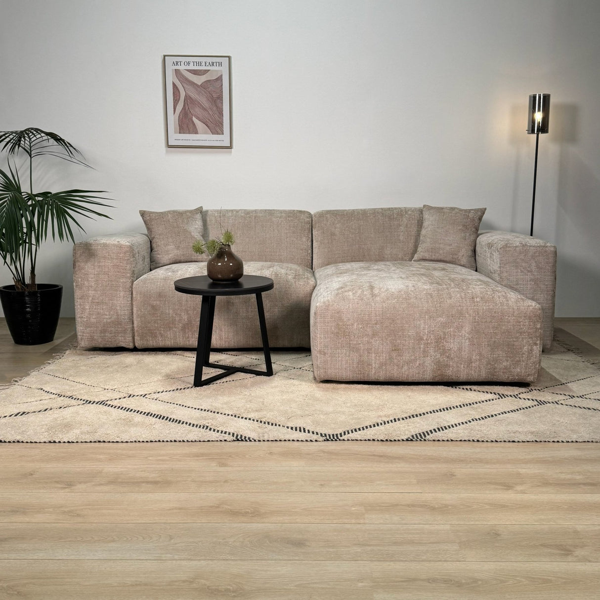 Banken - Hoekbank beige chenille Wayne 264 cm - hoek links en rechts monteerbaar - Dimehouse