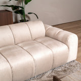 Sofas-Corner sofa with lounge beige velvet textured fabric - stripes - left - Brix-Dimehouse