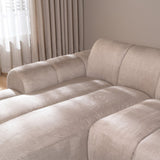Sofas-Corner sofa with lounge beige velvet textured fabric - stripes - left - Brix-Dimehouse