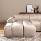 Sofas-Corner sofa with lounge beige velvet textured fabric - stripes - left - Brix-Dimehouse