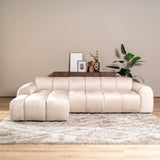 Sofas-Corner sofa with lounge beige velvet textured fabric - stripes - left - Brix-Dimehouse