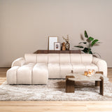 Sofas-Corner sofa with lounge beige velvet textured fabric - stripes - left - Brix-Dimehouse