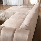 Sofas-Corner sofa with lounge beige velvet textured fabric - stripes - left - Brix-Dimehouse