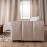 Sofas-Corner sofa with lounge beige velvet textured fabric - stripes - left - Brix-Dimehouse