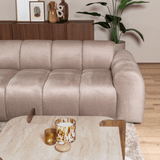 Sofas-Corner sofa with lounge sand velvet textured fabric - stripes - left - Brix-Dimehouse