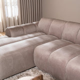 Sofas-Corner sofa with lounge sand velvet textured fabric - stripes - left - Brix-Dimehouse
