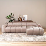 Sofas-Corner sofa with lounge sand velvet textured fabric - stripes - right - Brix-Dimehouse