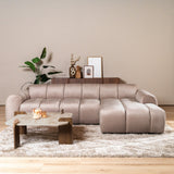 Sofas-Corner sofa with lounge sand velvet textured fabric - stripes - left - Brix-Dimehouse