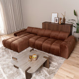 Sofas-Corner sofa with lounge copper velvet textured fabric - stripes - left - Brix-Dimehouse