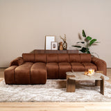 Sofas-Corner sofa with lounge copper velvet textured fabric - stripes - left - Brix-Dimehouse