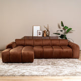 Sofas-Corner sofa with lounge copper velvet textured fabric - stripes - left - Brix-Dimehouse