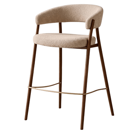 Bar stool bouclé sand Ryo - walnut look frame - Japandi